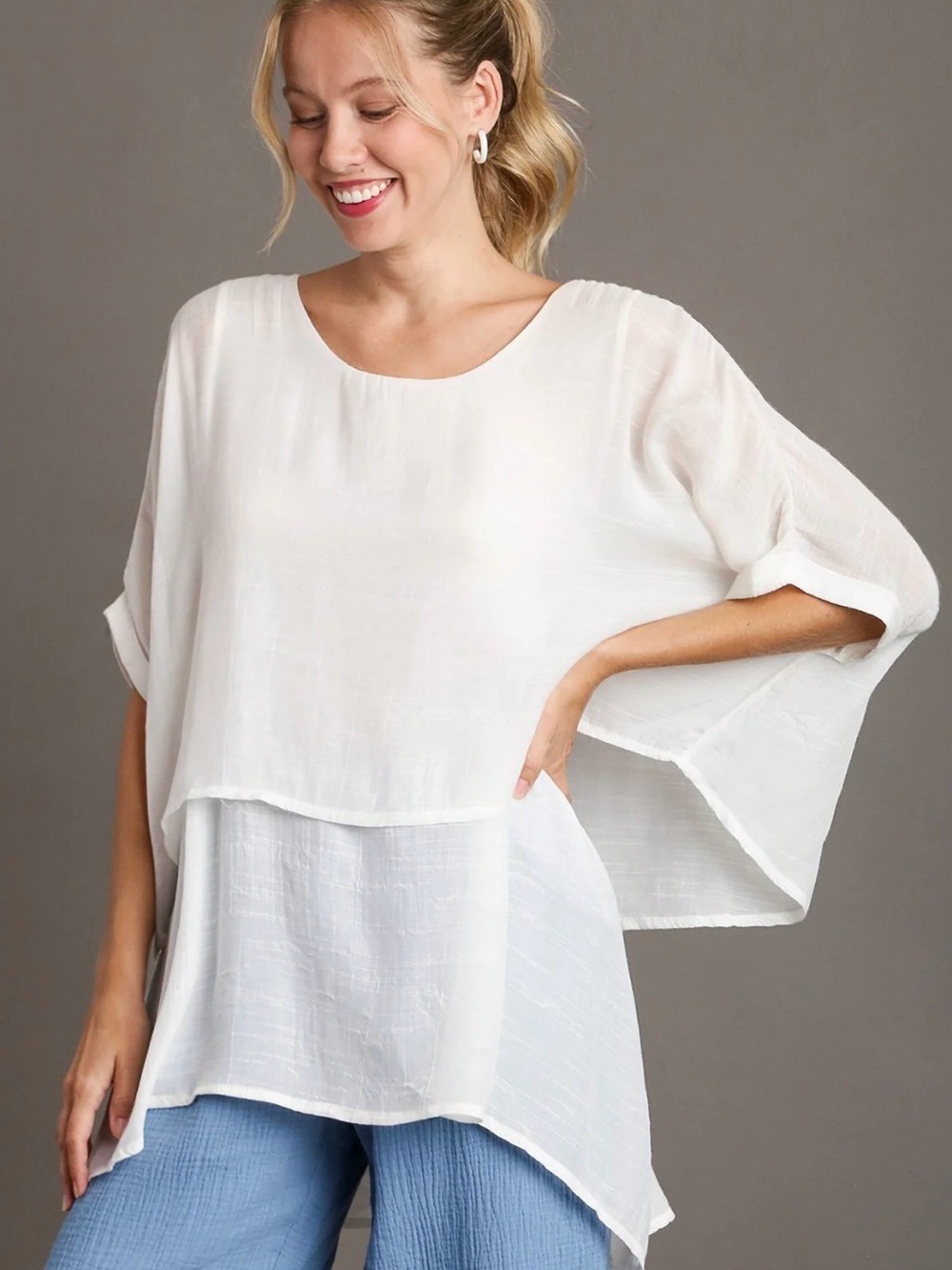 Women’s UMGEE ESSENTIAL TOP 
Cuffed 1/2 Sleeve Layered Tunic
1XL
